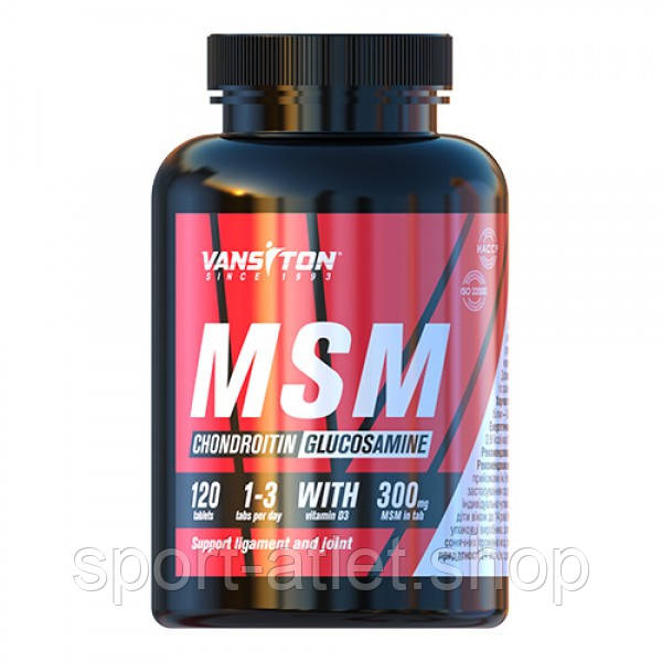 Препарат для суглобів і зв'язок Vansiton MSM Chondroitin Glucosamine, 120 таблеток, фото 1