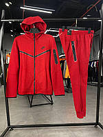 Спортивный костюм Nike Tech мужской красный штаны и кофта с капюшоном брендовый на весну модный демисезон