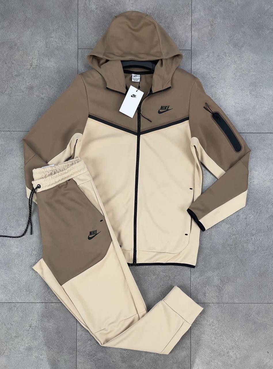 Спортивный костюм Nike Tech мужской бежевый коричневый штаны и кофта с ...