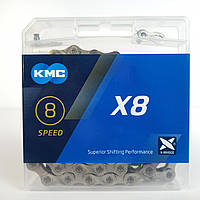 Цепь KMC X8 Silver 116 звеньев + замок для велосипеда 6 7 8