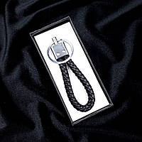 Брелок Ситроен автомобильный черный плетеный из кожзама, черный брелок с логотипом Citroen для авто ключей топ