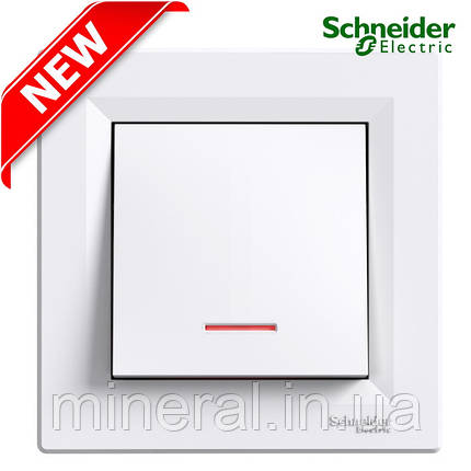 Вимикач одноклавішний Schneider Electric Asfora з підсвічуванням білий EPH1400121, фото 1