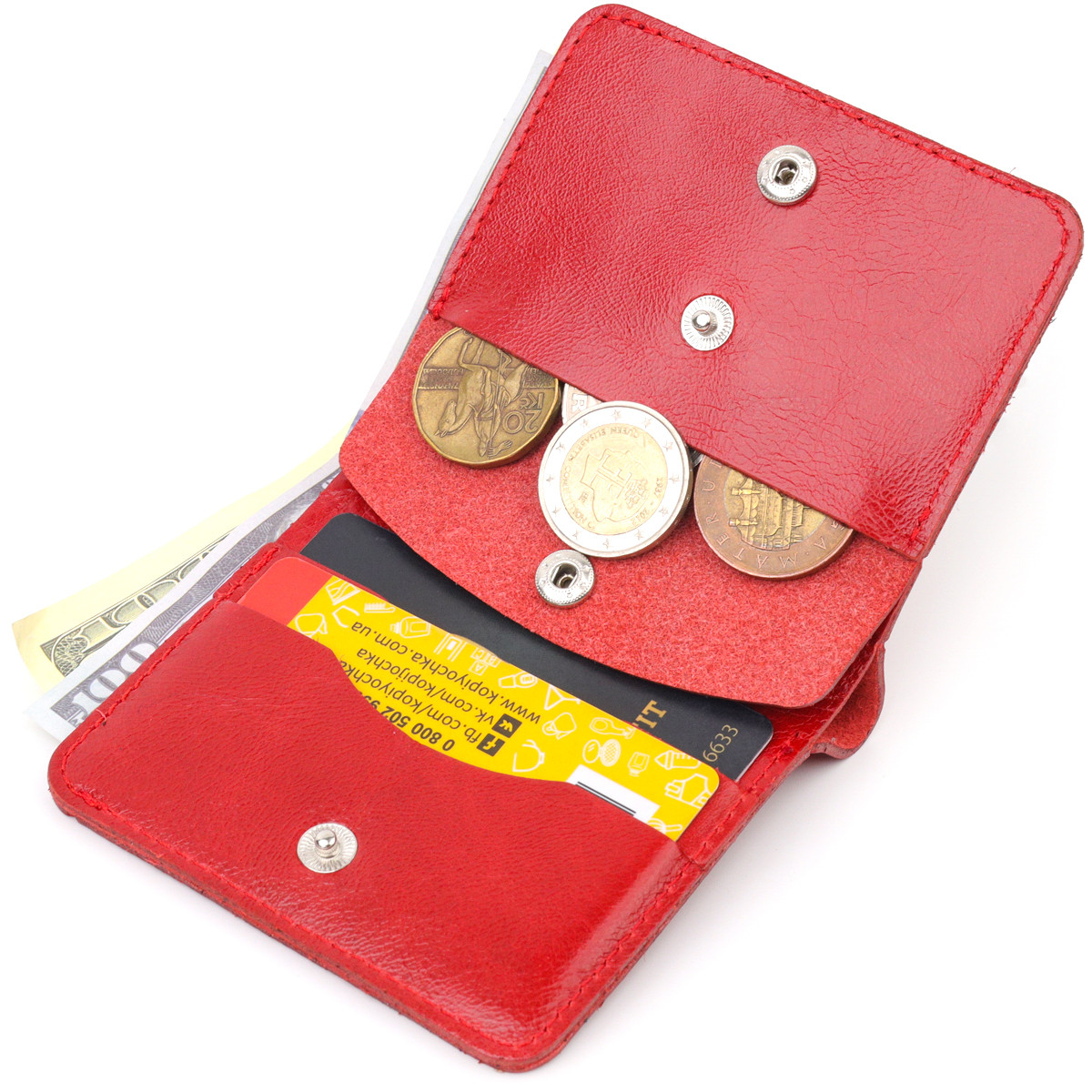 Вертикальное карманное портмоне для женщин Shvigel 16607 Красный. Натуральная кожа - фото 4 - id-p1678921144