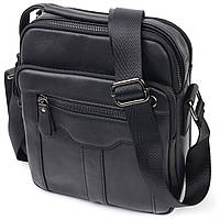 Небольшая мужская сумка-мессенджер Vintage 20826 Черная. Натуральная кожа