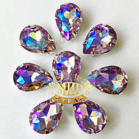 Cтразы в цапах, Капля, Размер 10x14mm, Цвет Lt Purple AB