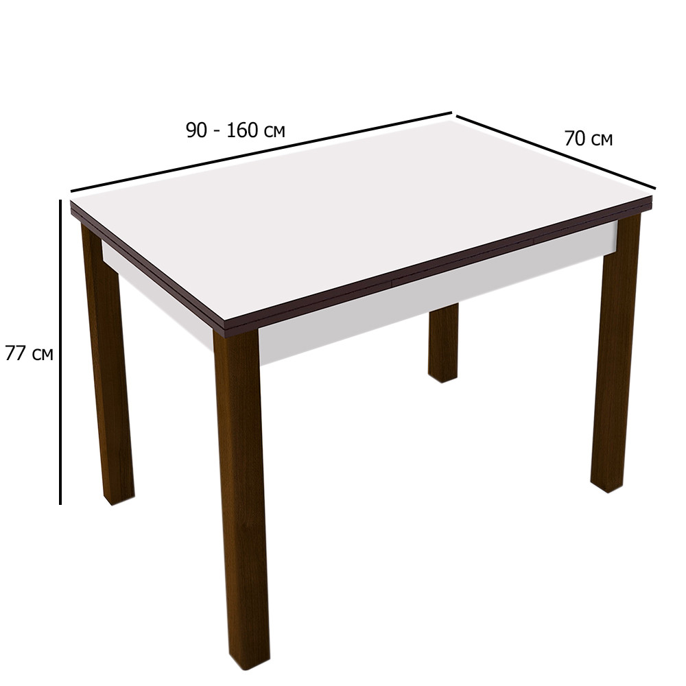 Білий кухонний стіл прямокутний розкладний Марсель 90-160х70 см ніжках венге, фото 1