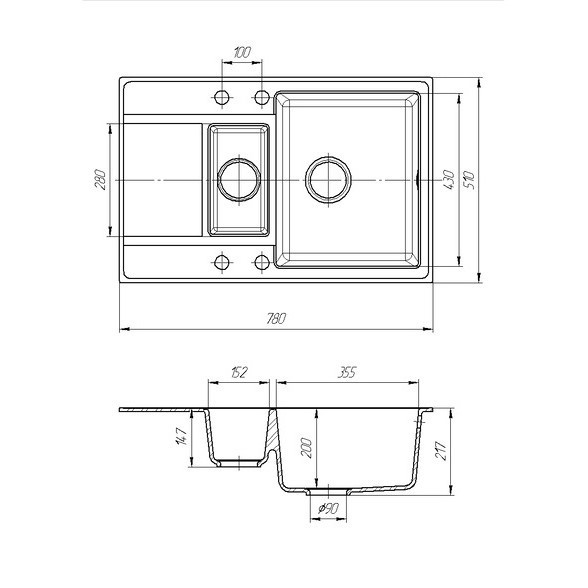 Серая гранитная мойка 1,5 чаши 780х510х220 Romzha Jorum 78D Seda 601 - фото 7 - id-p542972697