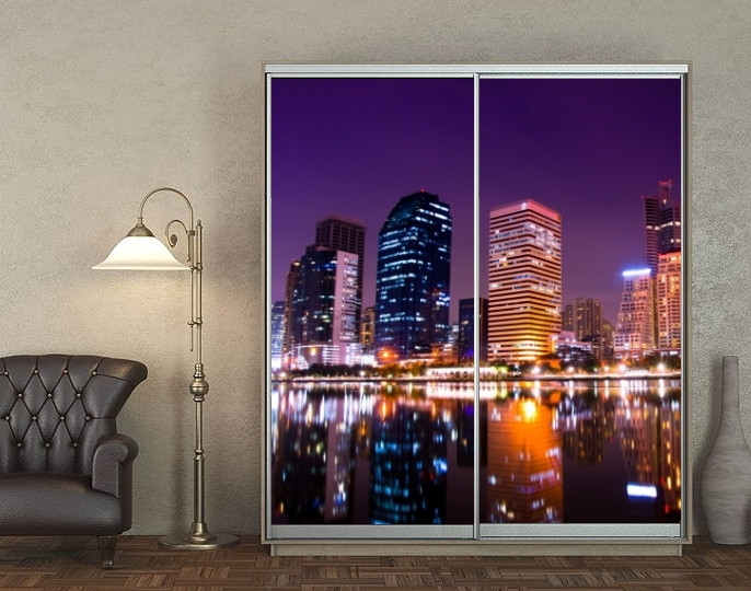 Наклейка на шафу-купе 220 х 102 см на 2 двері Нічні вогні міста (БП-а_cn00128)