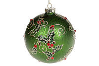 Набор (4шт.) ёлочных шаров с декором Омела и стразами 10см, цвет - зелёный антик
