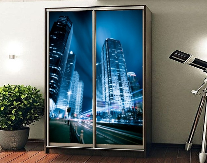 Наклейка на шафу-купе 220 х 74 см на 2 двері Холодне міське будівлі (БП-а_gd10215)