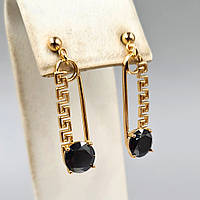 Сережки-гвоздики ХР. Позолота 18К. Камені: чорний циркон. Довжина: 30 мм. Ширина: 7 мм.