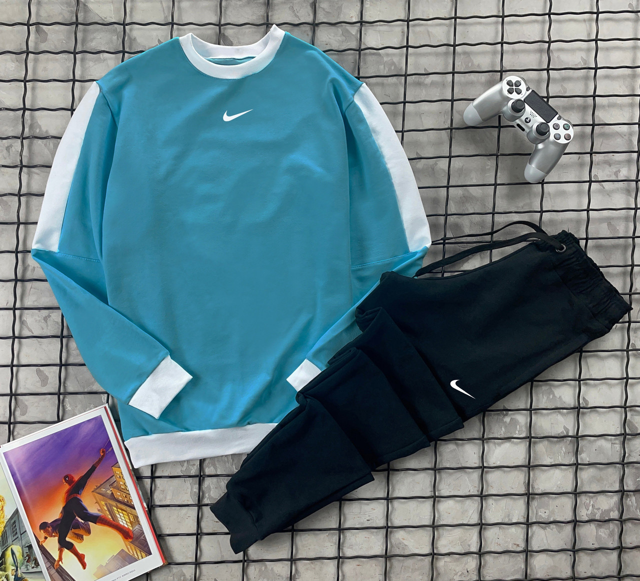 Cпортивний костюм Nike чоловіча осінь весна блакитний-чорний комплект осінній весняний найк, фото 1