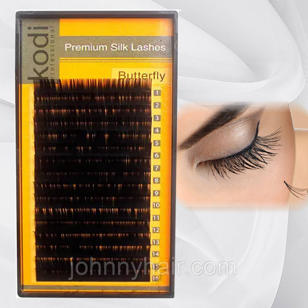 Вії для нарощення Kodi Professional чорні Butterfly №C.0.15 16 рядів: 10 мм, фото 1