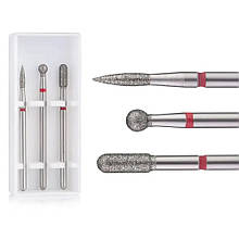 Набір фрез для тонкої кутикули в контейнері SET-2 RED, 3 шт