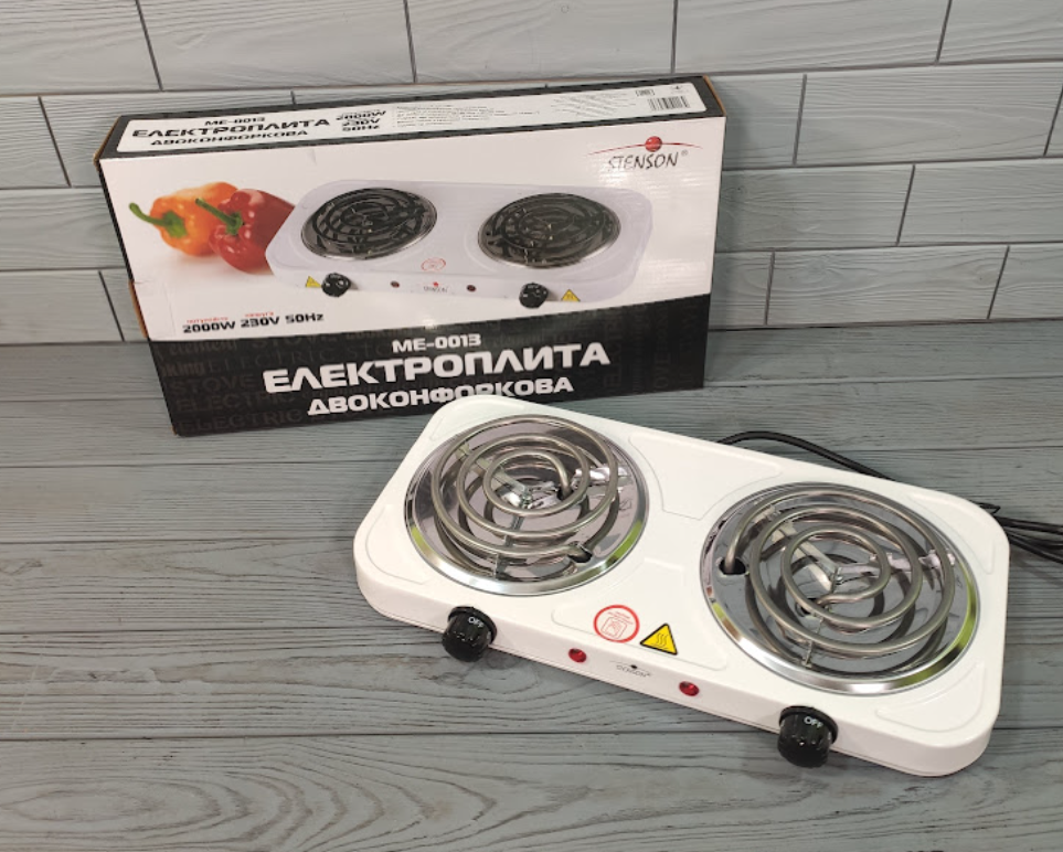 Двоконфоркова електрична плита переносна STENSON ME-0013-S/Спіральна електроплитка настільна, фото 1