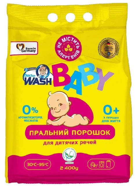 Пральний порошок DOCTOR WASH Baby 2,4 кг для дитячої білизни, фото 1