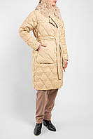 Женское пальто-пуховик с меховым воротничком светло-бежевого цвета Modna KAZKA MKLT21-143