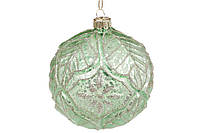 Набор (4шт.) ёлочных шаров рельефной формы с декором из глиттера, 10см, цвет - травяной зеленый
