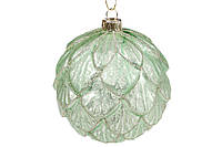 Набор (4шт.) ёлочных шаров с рельефным узором и декором из глиттера, 10см, цвет -травяной зеленый