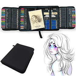 Набір м'яких кольорових та графітових олівців ARTLION для малювання та скетчингу 145 предметів у чохлі з альбомом