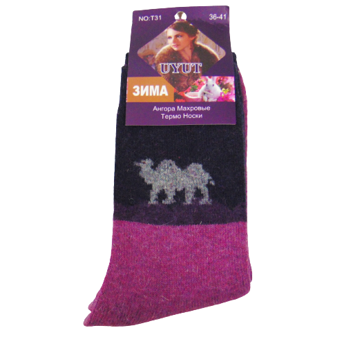 Жіночі шкарпетки термо ангора з махрою Uyut T31 36-41 рожеві із синім
