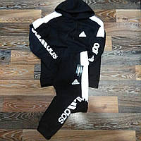 Утепленный мужской спортивный костюм Adidas. Черный теплый мужской спортивный костюм Adidas на флисе