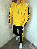 Утепленный мужской спортивный костюм Adidas. Желтый мужской спортивный костюм Адидас на флисе