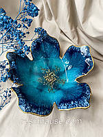 Фруктівниця ваза у формі квітки глибока цукерниця з епоксидної смоли синя з золотом