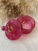 Шкатулка малиновая розовая с крышкой для украшений бижутерии обручальных колец с золотом из эпоксидной смолы