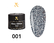 Глітерний гель F.O.X Glow Glitter Gel 001 чисте срібло без голографічного ефекту, 5 мл