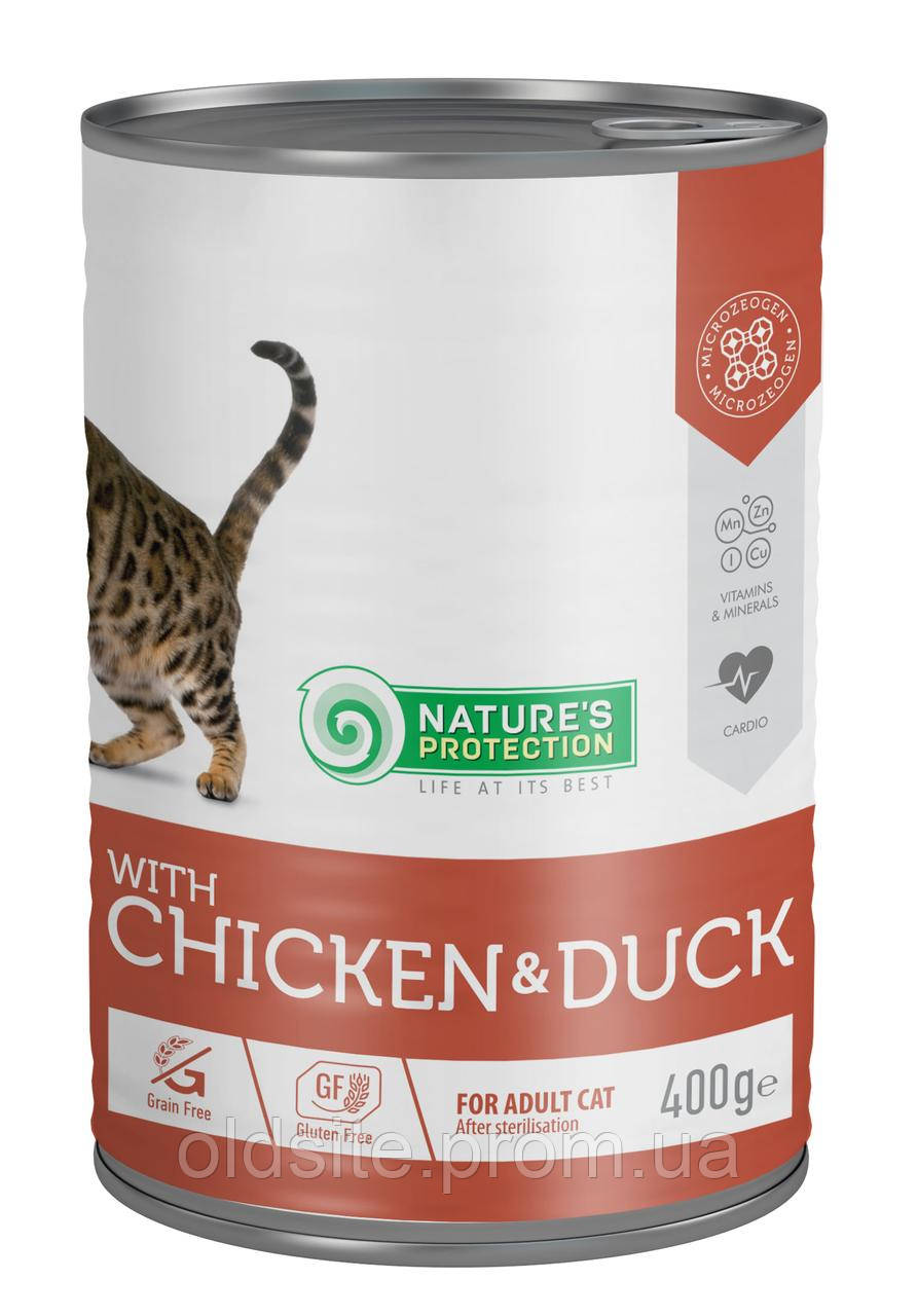 Корм Nature's Protection with Chicken & Duck вологий з куркою і качкою для дорослих котів після стерилізації 400 гр