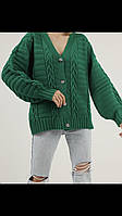 Женский свитер кардиган вязаный тёплый зелёный разных цветов единый размер 44-52 удлинённый свободный Турция