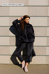 Стильний жіночий чорно-синій спортивний костюм, з капюшоном, двосторонній велюр, весна, осінь, зима
