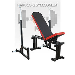 Лавка регульована до 90 градусів та 300 кг, Стійки під штангу з нижніми упорами 40х40х2 мм до 200 кг