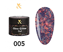 Гліттерний гель F.O.X Glow Glitter Gel 005 щільний матеріал з дрібними блуестками і великою людою,5мл