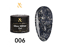 Глітерний гель F.O.X Glow Glitter Gel 006 темно-графітова велика слюда з дрібними блискітками, 5 мл