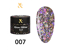 Гліттерний гель F.O.X Glow Glitter Gel 007 цукерки, слюда, квадрати і шестикутники, 5 мл