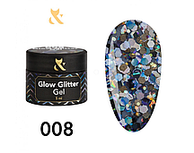 Гліттерний гель F.O.X Glow Glitter Gel 008 яскраве асорти з блискучих голографічних шестикутно