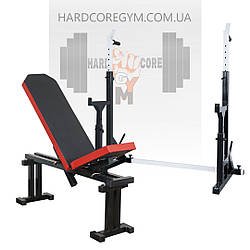 Лавка регульована до 90 градусів та 300 кг, Стійки під штангу з страховкою (Т-подібна) 50х50 мм до 250 кг