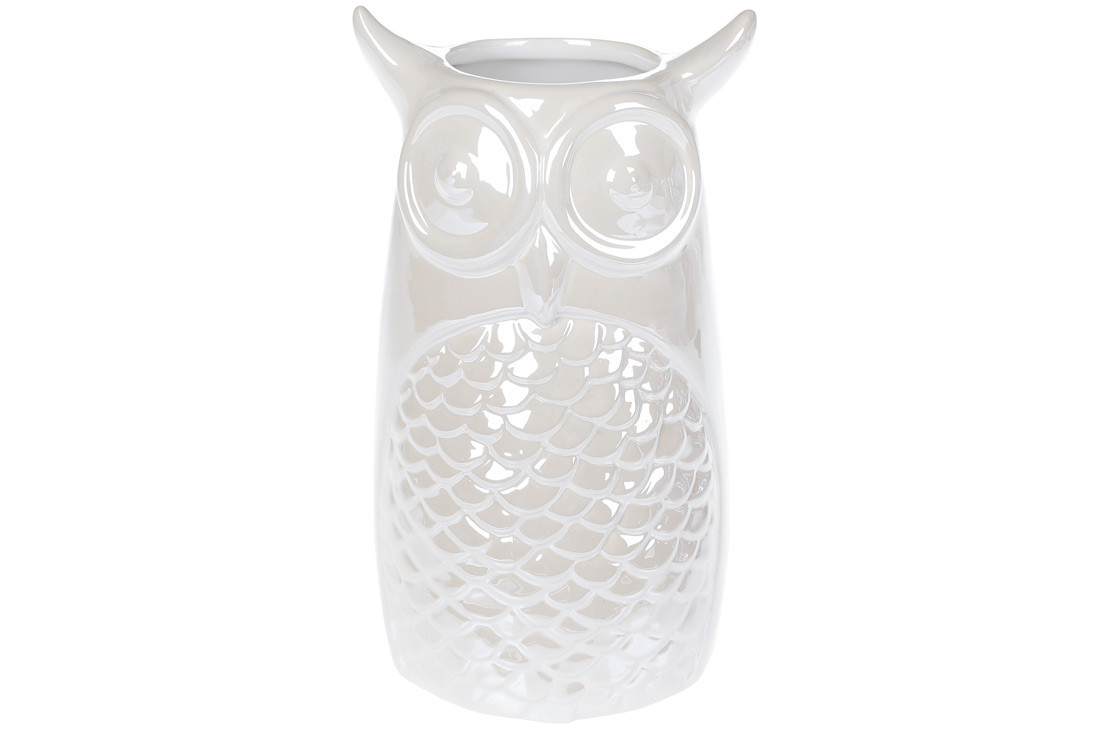 Ваза керамічна Сова 11*10.2*19 см, колір — білий перламутр, (733-379)