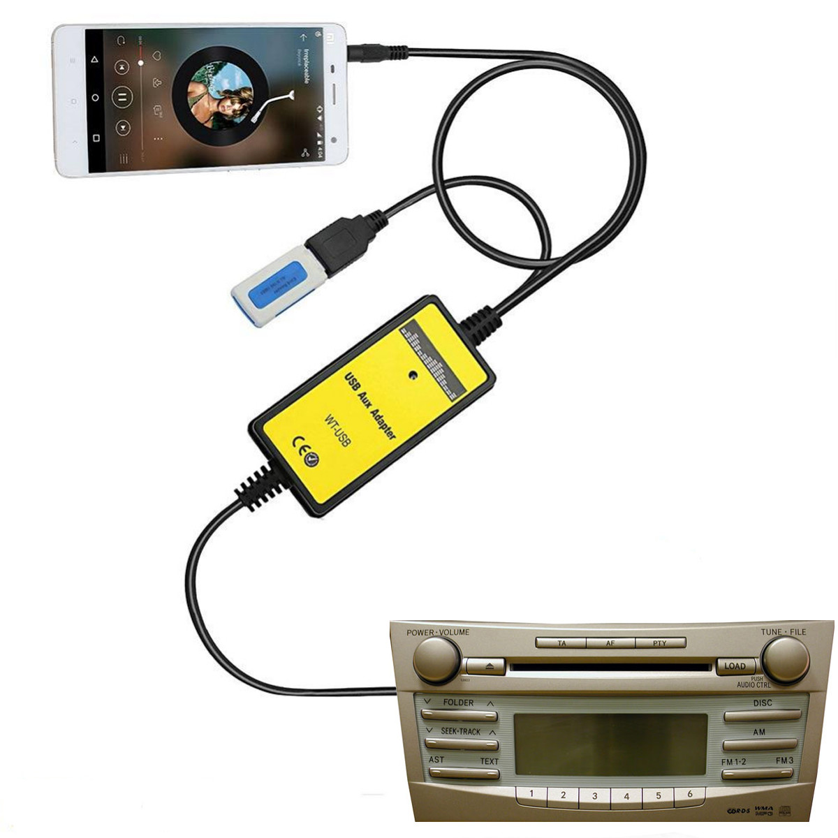 USB AUX MP3 адаптер для штатної магнітоли Toyota Camry Avensis Corolla Yaris [емулятор CD чейнджера 6+6pin]
