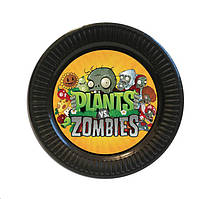 Тарілки "Рослини проти зомбі" паперові чорні 18см (Поштучно) малотиражні тарілочки -