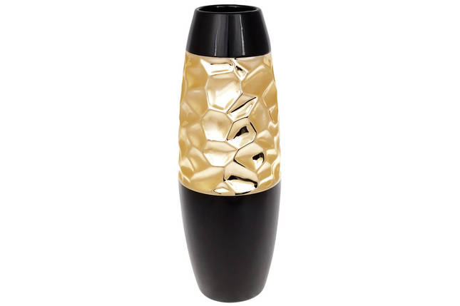 Ваза керамічна із чорним глянцевим покриттям та золотим декором 13.5*13.5*38см.(733-338), фото 1