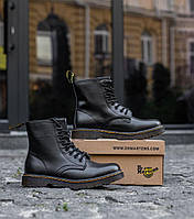 Мужские женские ботинки Dr. Martens Black 1460 Обувь Доктор Мартинс черные демисезонные кожаные берцы