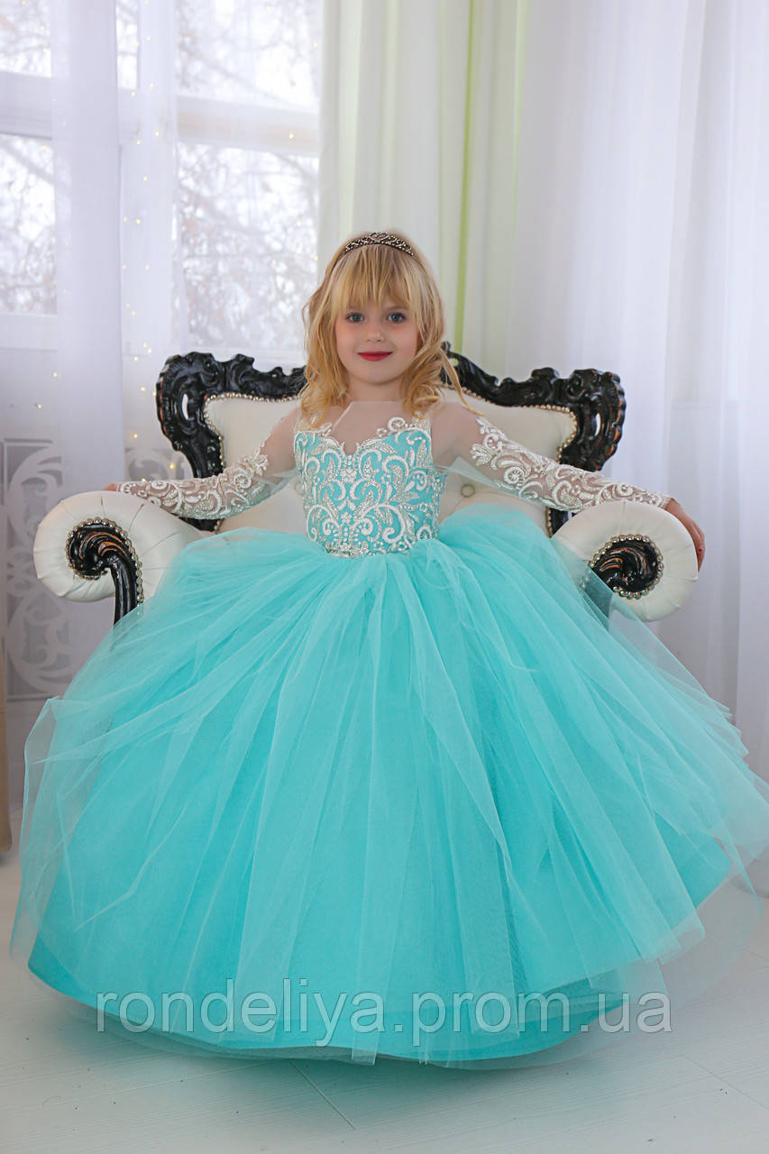 Дитяча сукня яскраво-м"ятна  на зріст 122 см