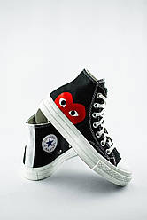Жіночі кеди Converse х Comme Des Garcons Play Конверси чорні високі з сердечками молодіжні модні підліткові