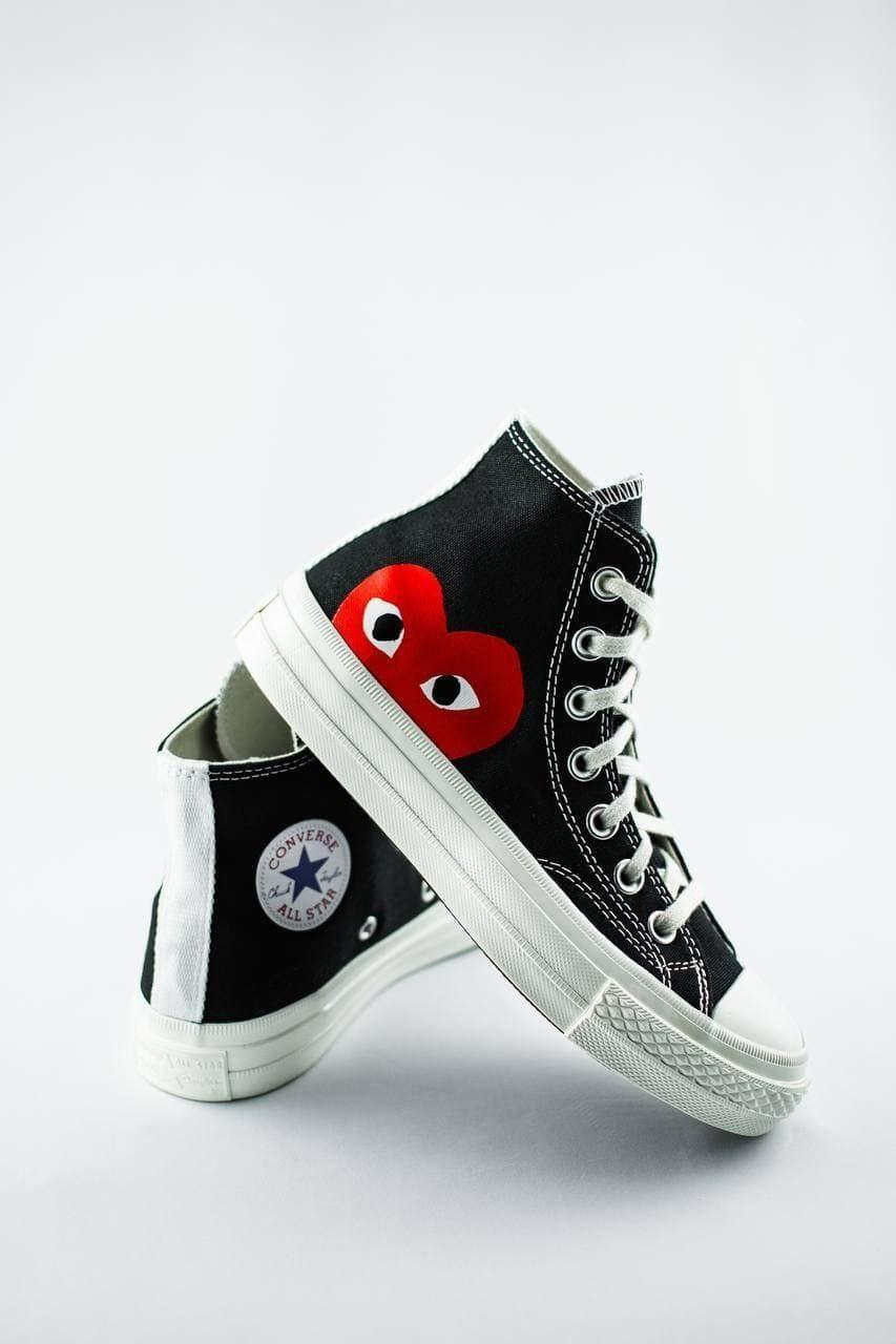 Жіночі кеди Converse х Comme Des Garcons Play Конверси чорні високі з сердечками молодіжні модні підліткові