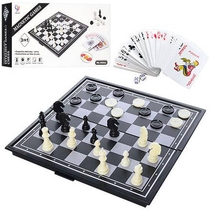 Настольная игра магнітна Шахматы. Шашки. Карты игральные, фото 1