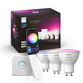 Стартовий комплект Philips Hue GU10 White and Color 350лм 3шт. + Hue Bridge + Dimmer, Apple HomeKit