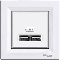 Розетка USB Schneider Electric Asfora Type A 2.1А 2 модулі білий EPH2700221, фото 3